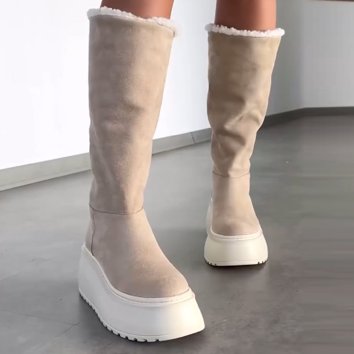 Comfort Foldable Beige Long Boots