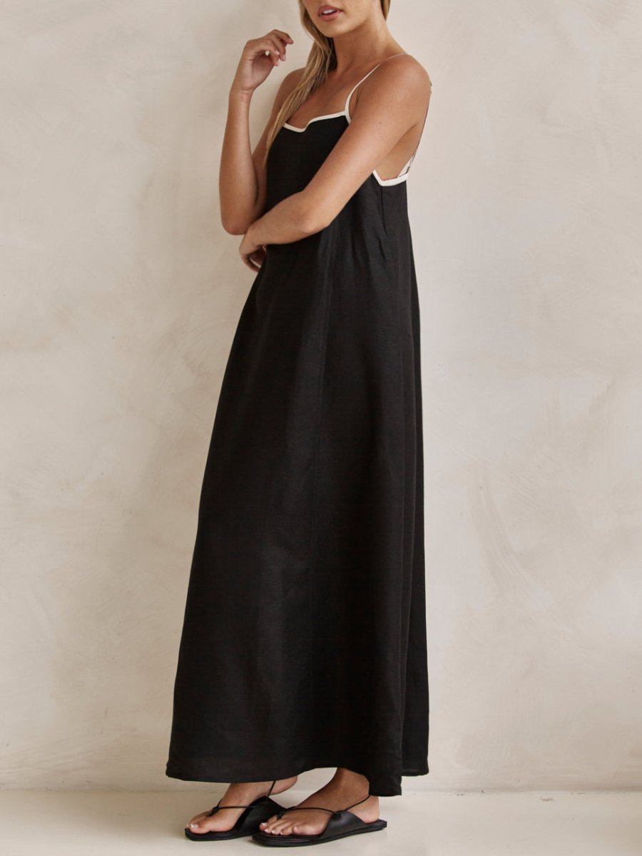 Black Linen Maxi Cami Dress