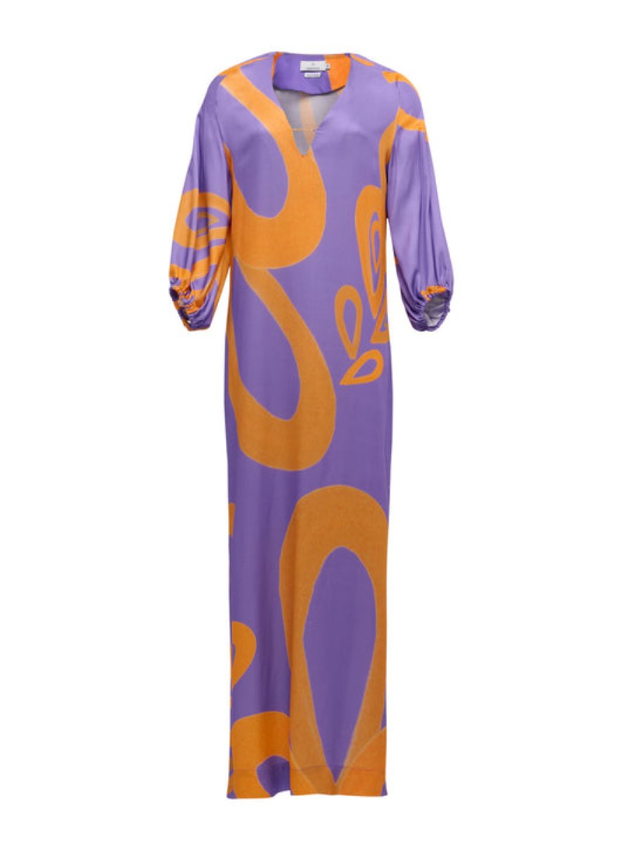 Orange And Lavender V-Neck Maxi Dress