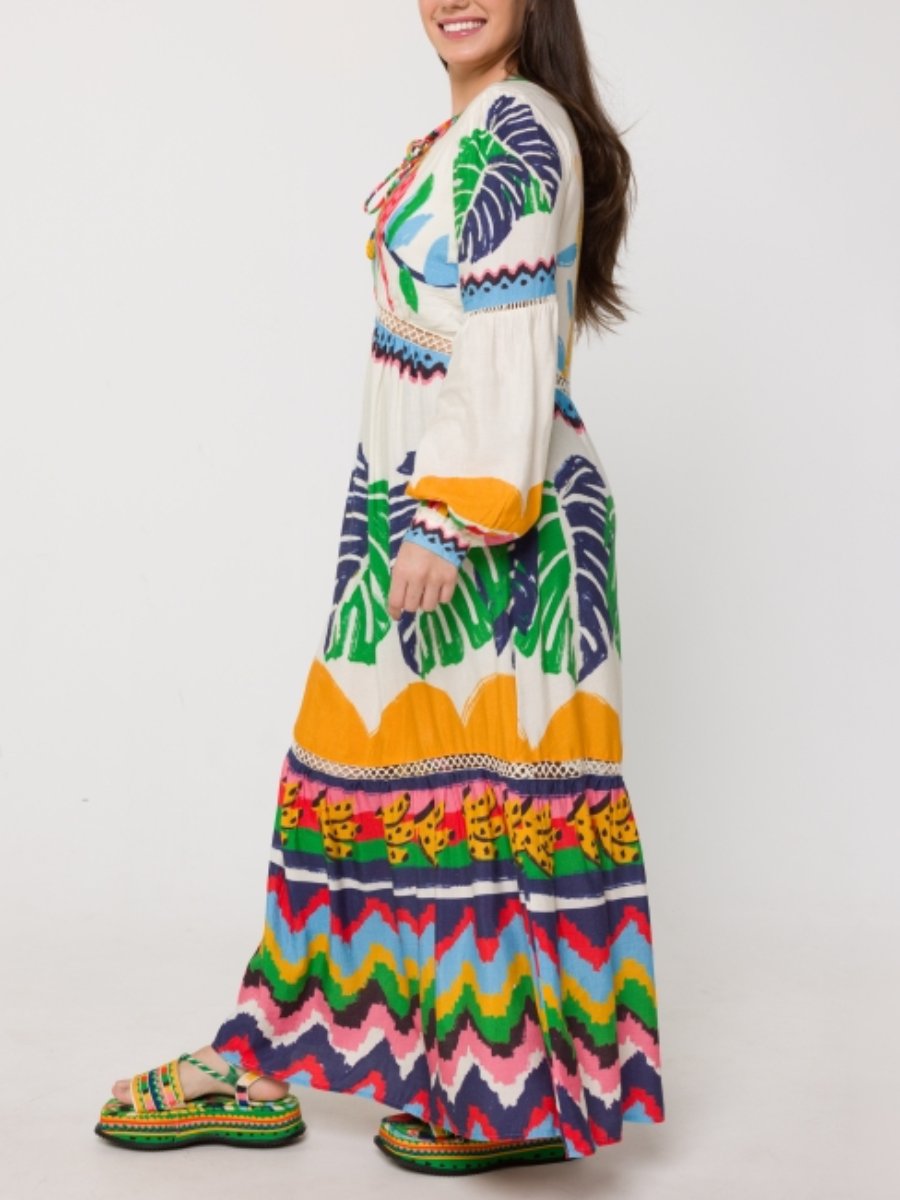 Colorful Forest Print Cropped Maxi Dress