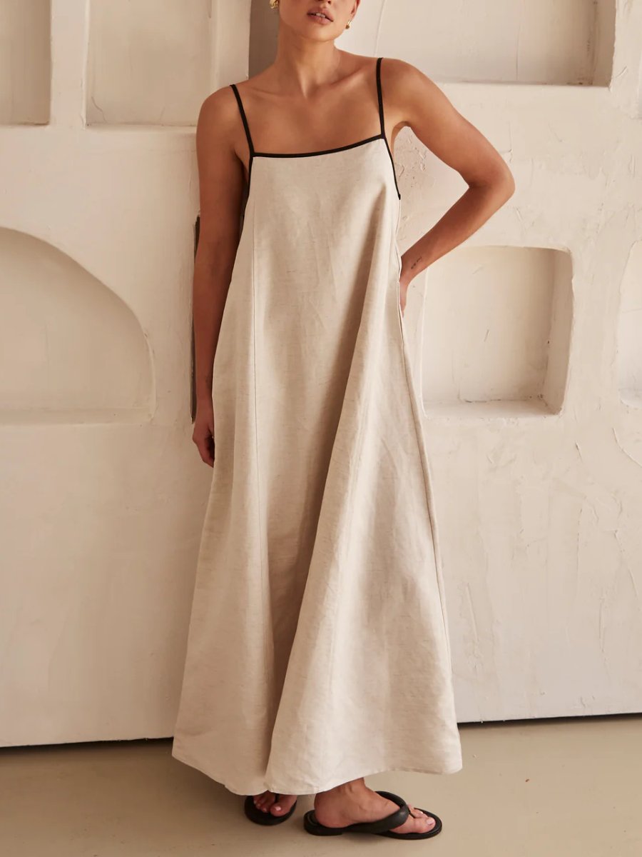 Beige Holiday Linen Maxi Dress