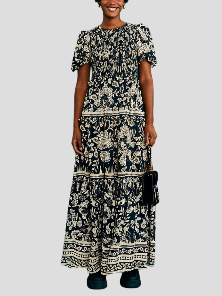 Black Graphic Floral Maxi Dress