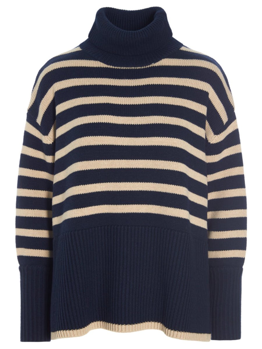 Navy Stripe High Neck Sweater