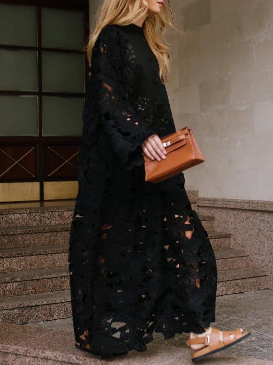 Black Lace Cotton Maxi Dress