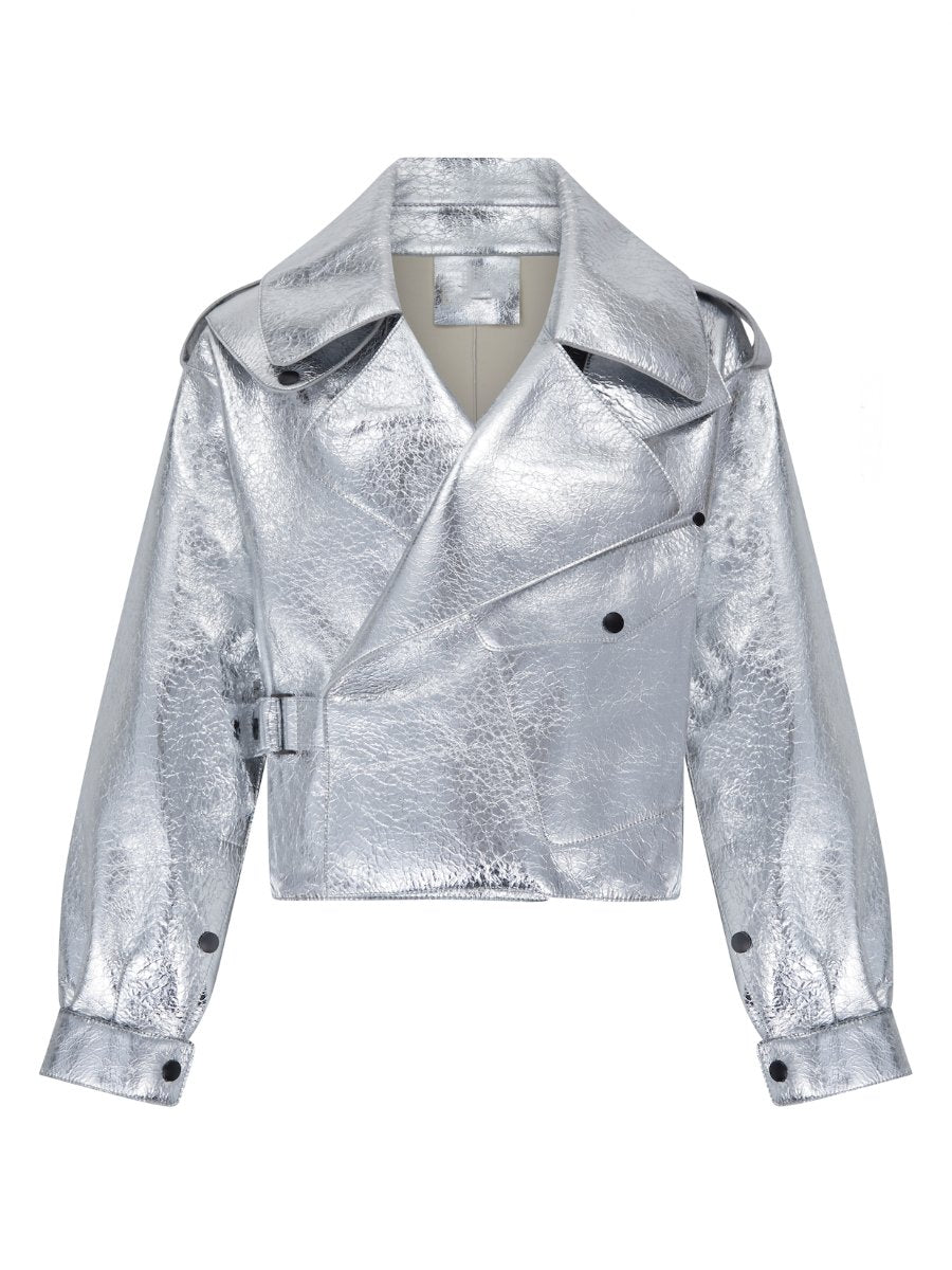 Silver Oversized Leather Jacket