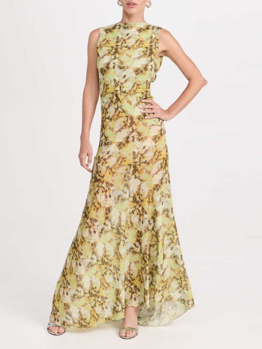 Open-Back Printed Recycled Crepe Maxi Dress