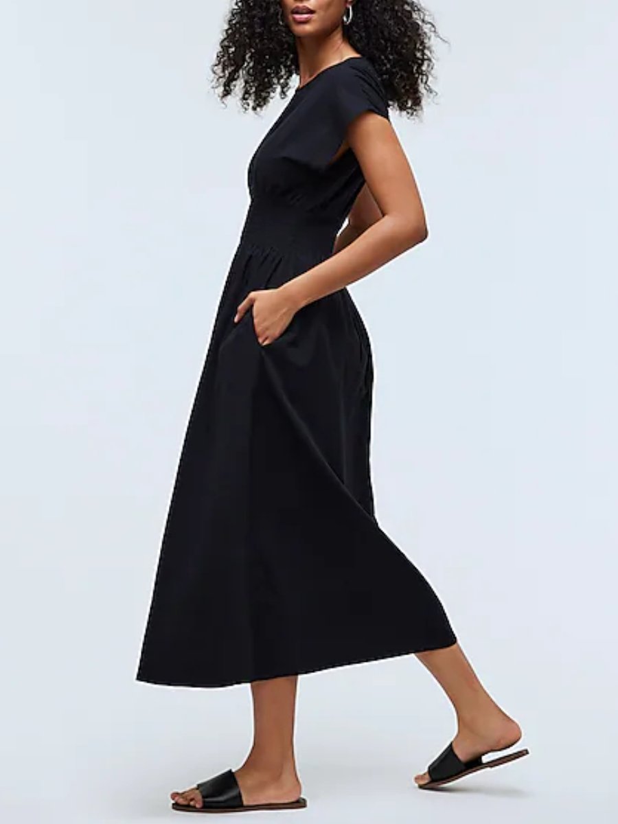 Stripe Seersucker Smocked-Waist Midi Dress