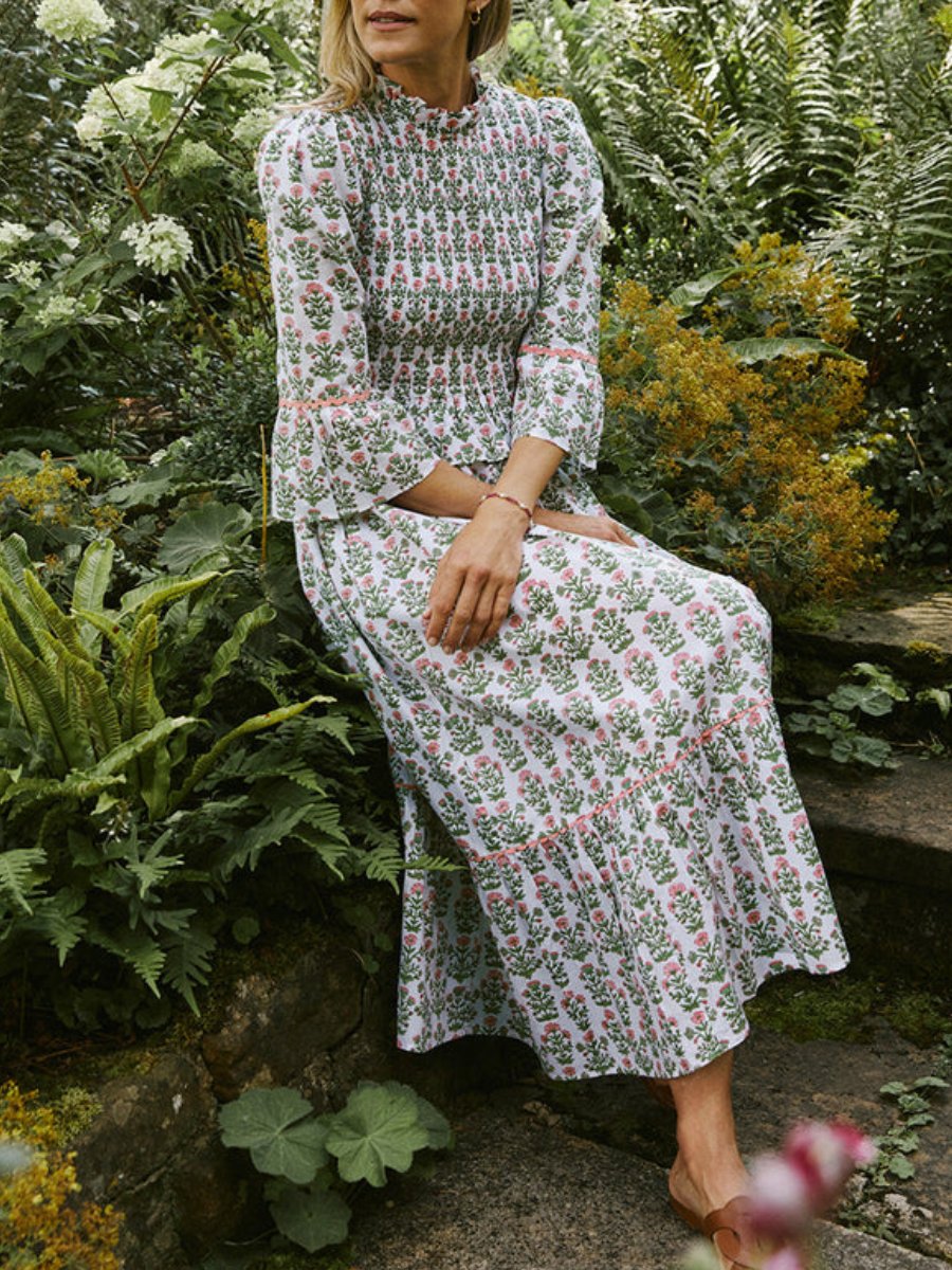 Vintage Floral 3/4 Sleeve Midi Dress