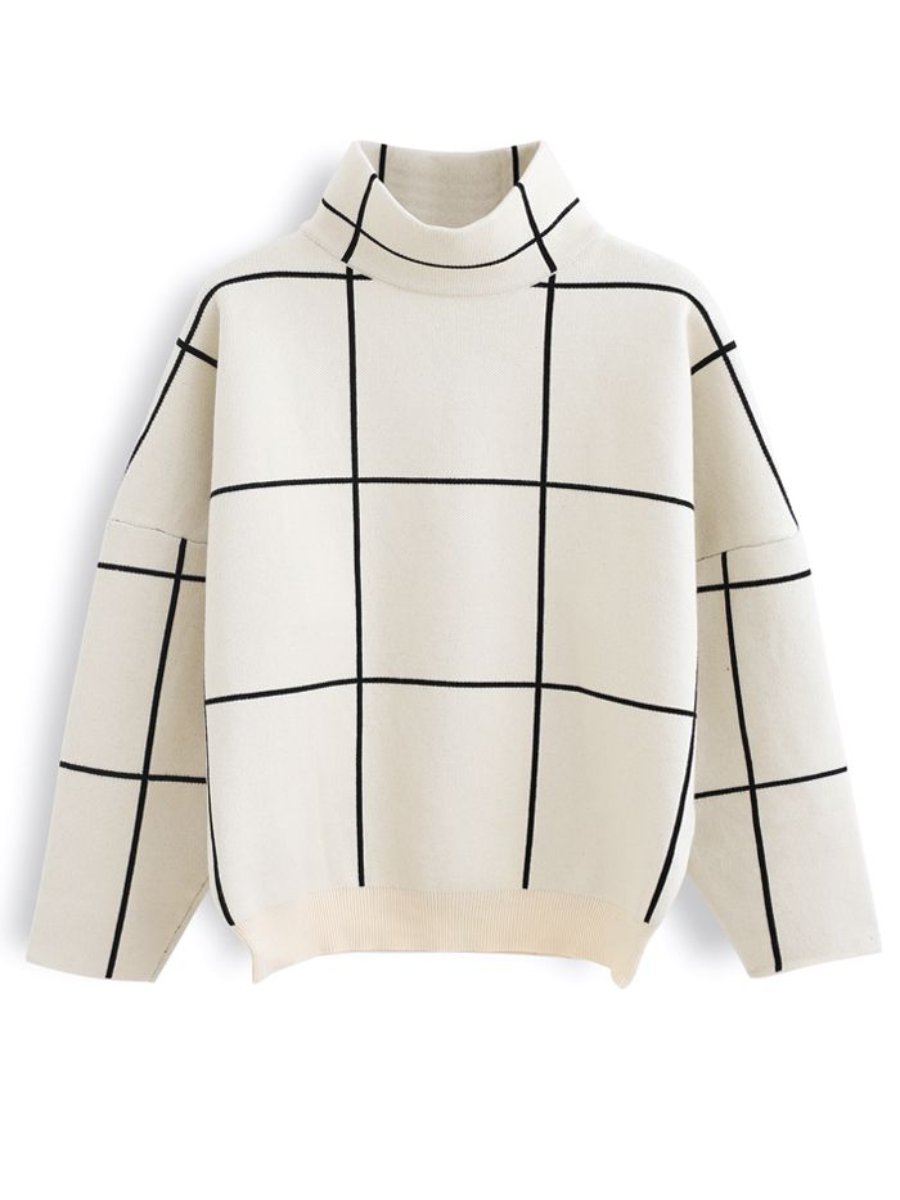 Grid Turtleneck Sweater