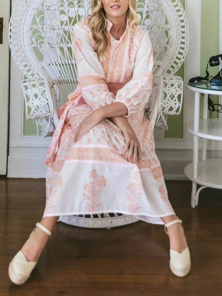 Pink Long Sleeve High Neck Maxi Dress