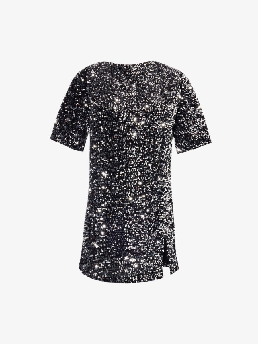 Black Open Back Sequin Mini Dress