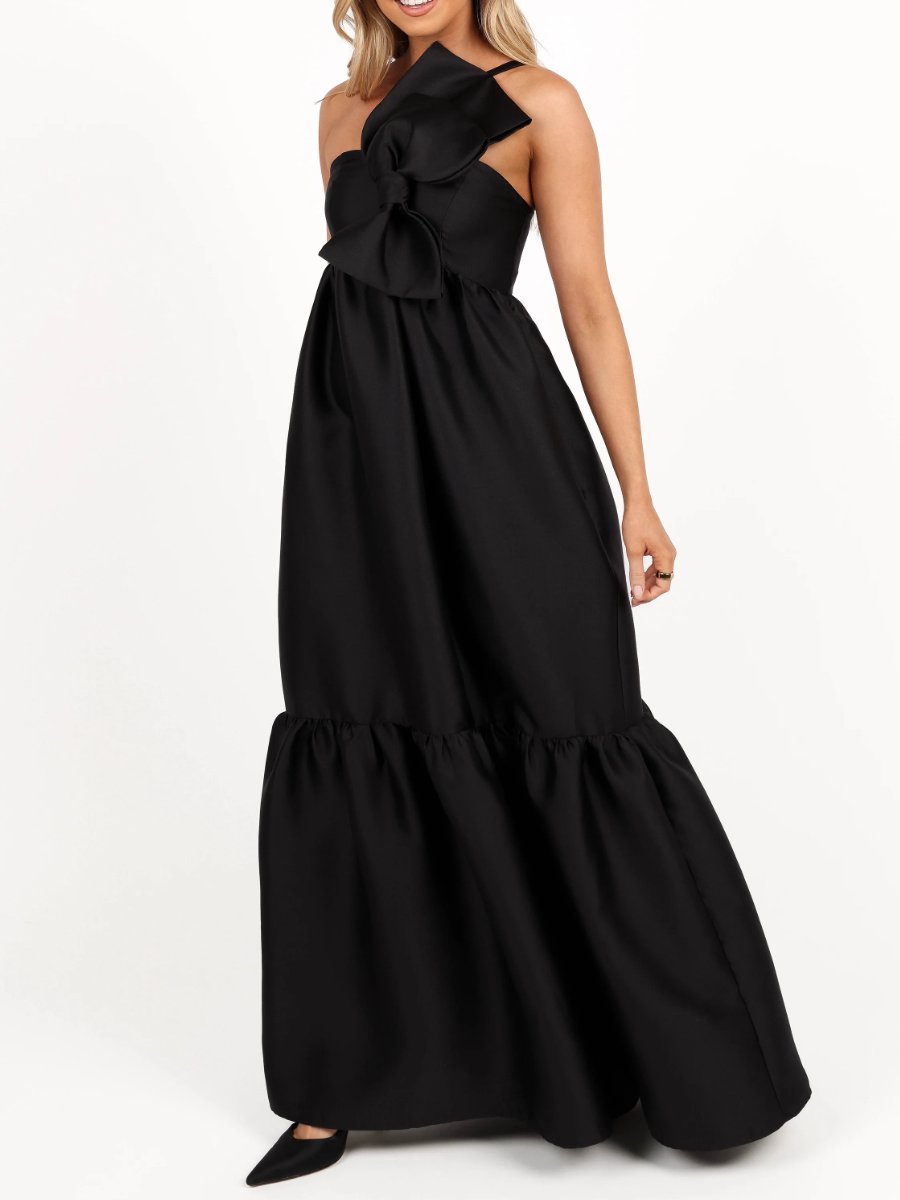 Bow Front Black Maxi Dress