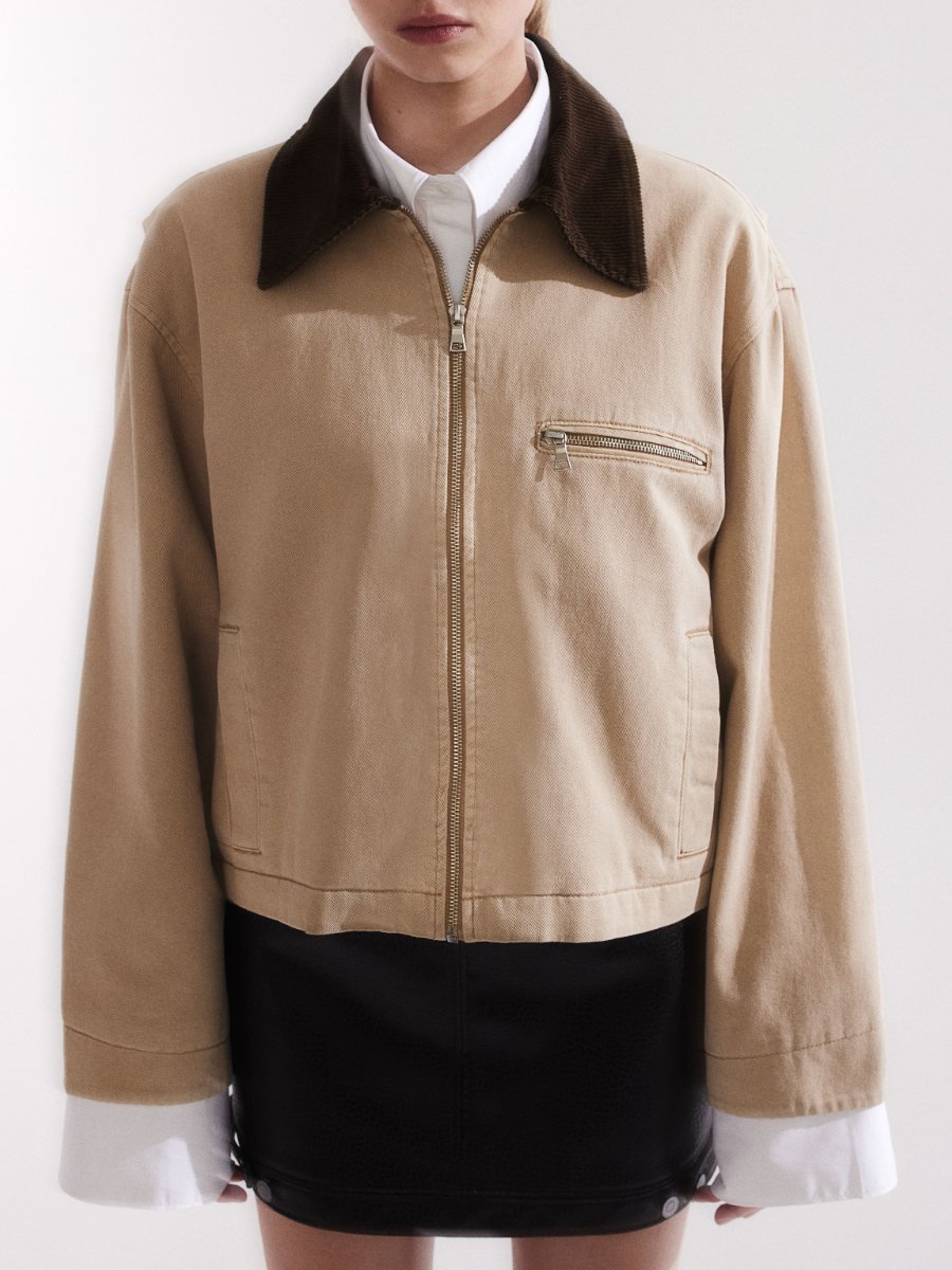 Corduroy Collar Twill Jacket