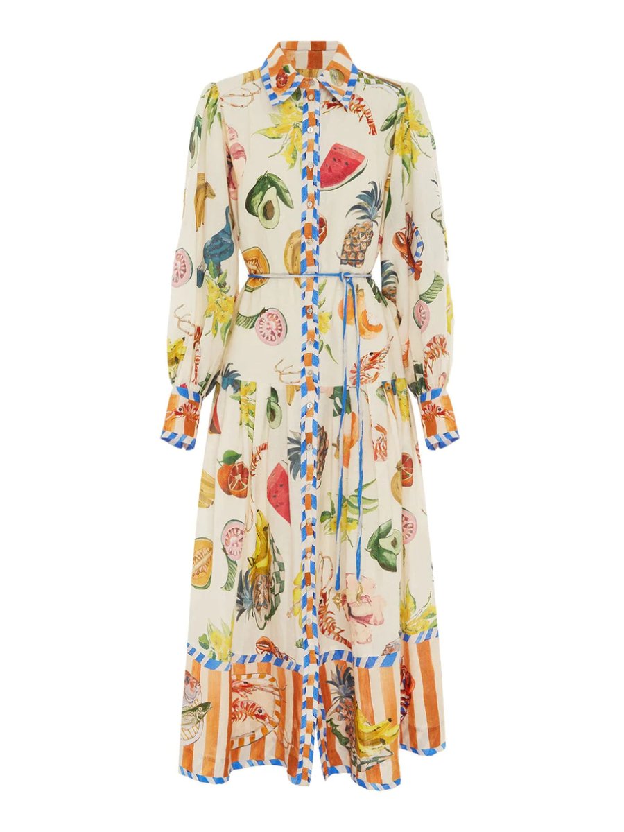 Fruit Printed Shirt Midi Dress