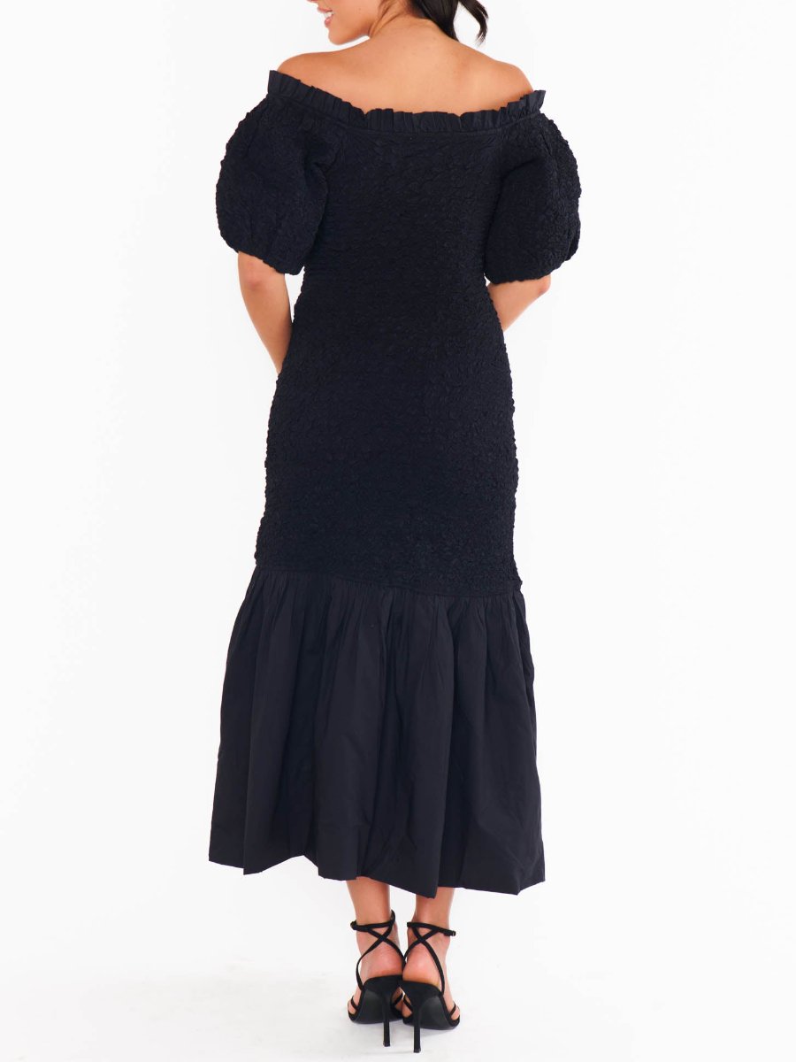 Black Stretchy Fabric Midi Dress