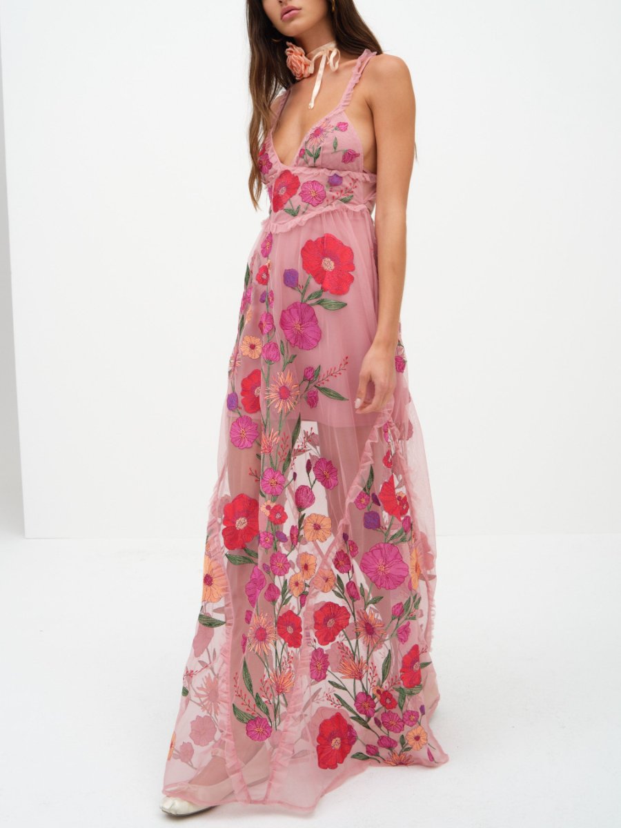 Lace Embroidered Floral Maxi Dress