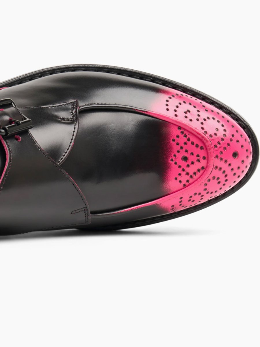 Black & Pink Burnished Leather Shoes