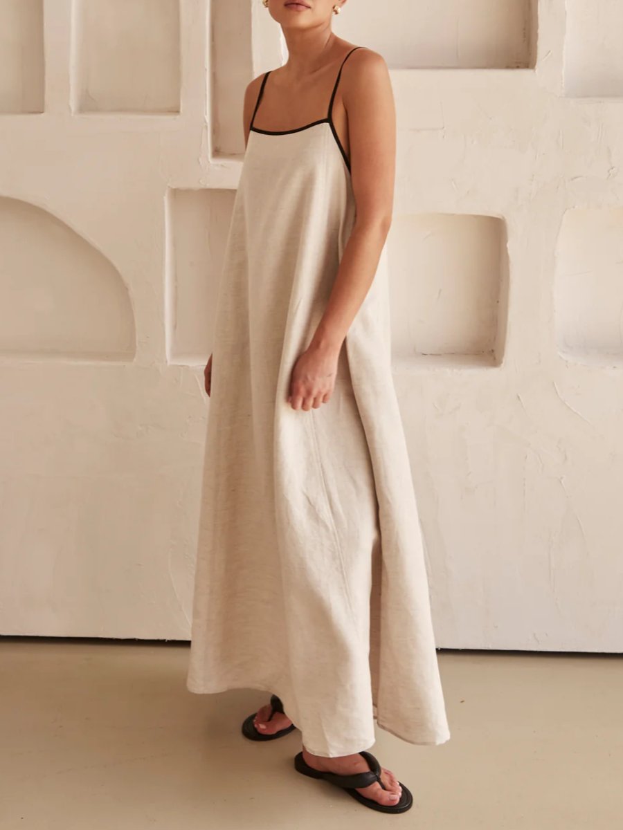 Beige Holiday Linen Maxi Dress