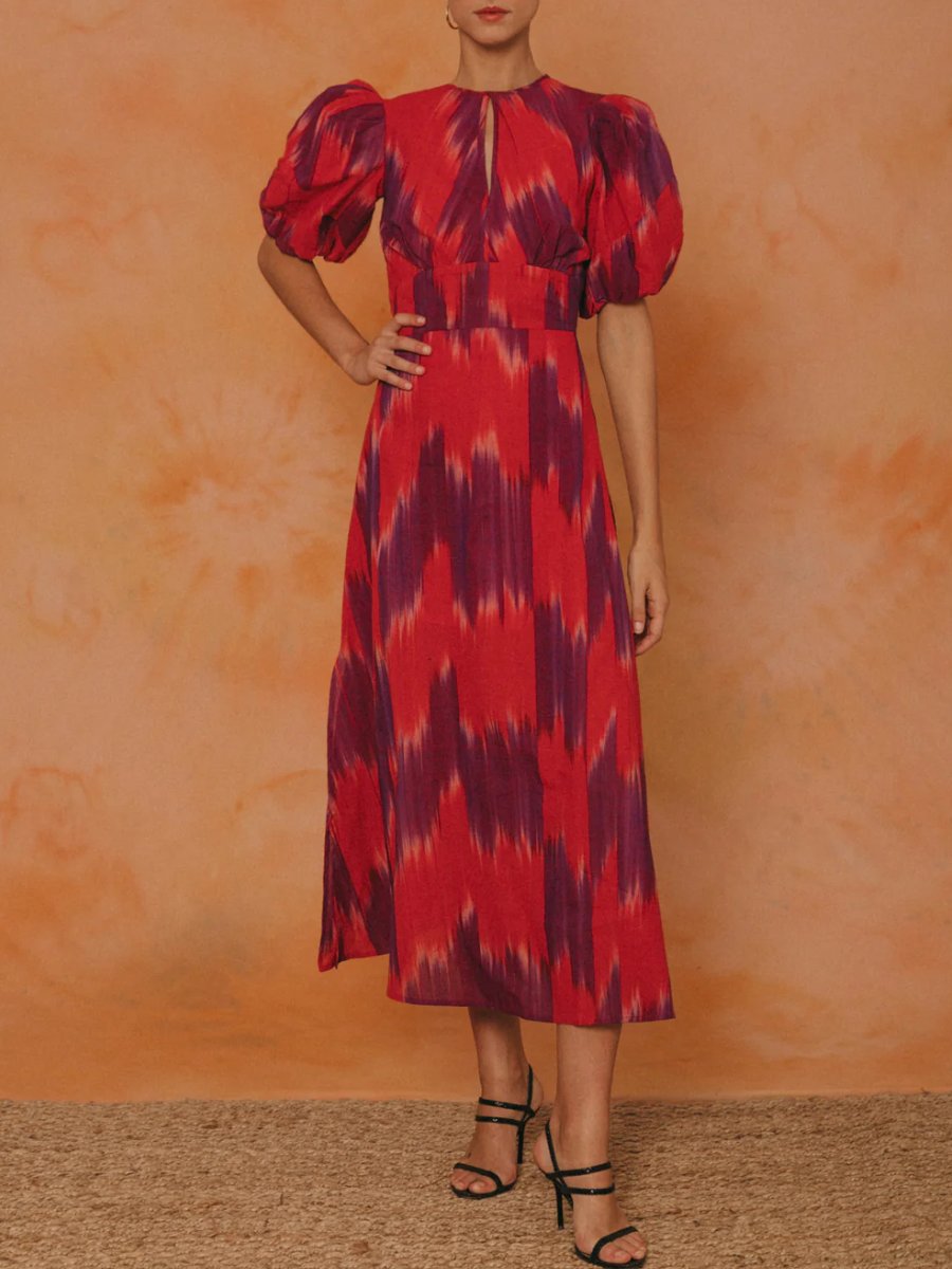 Tie-Dye Bubble Sleeve Midi Dress