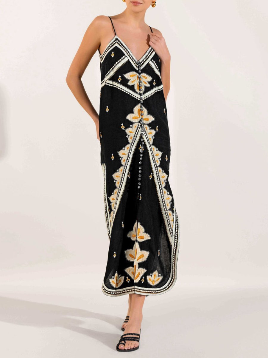 Tribal Print Sleeveless Maxi Dress