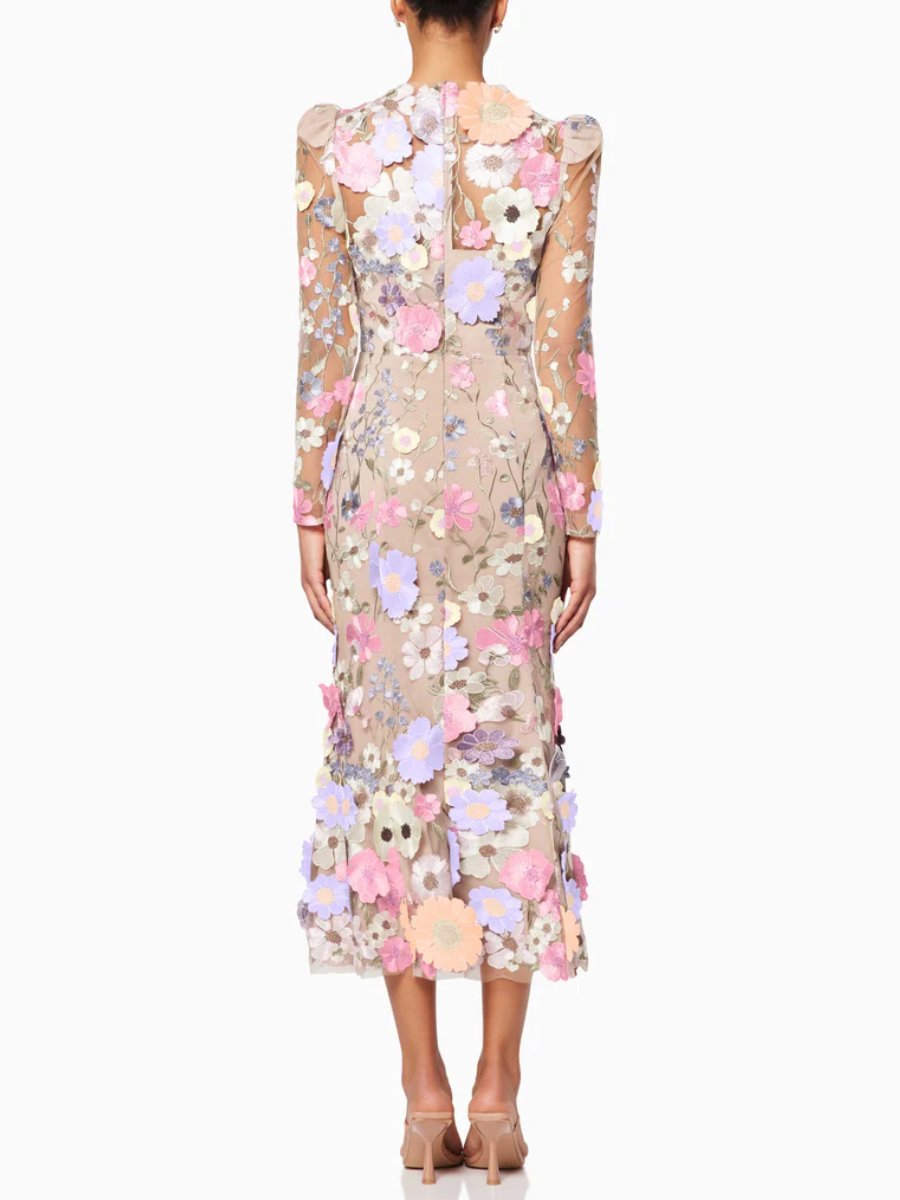 Pastel 3D Floral Midi Dress