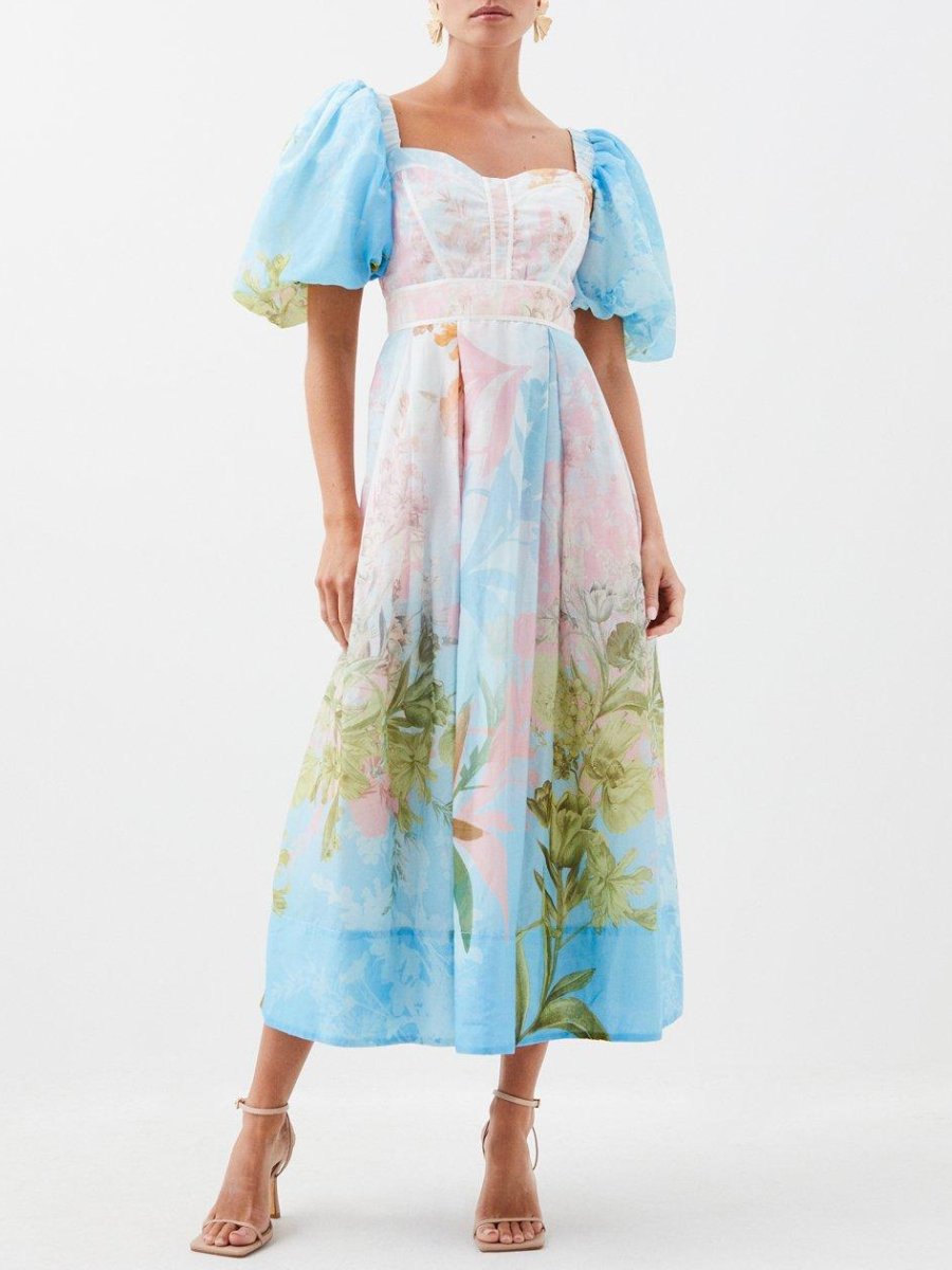 Floral Ombre Botanical Cotton Midi Dress