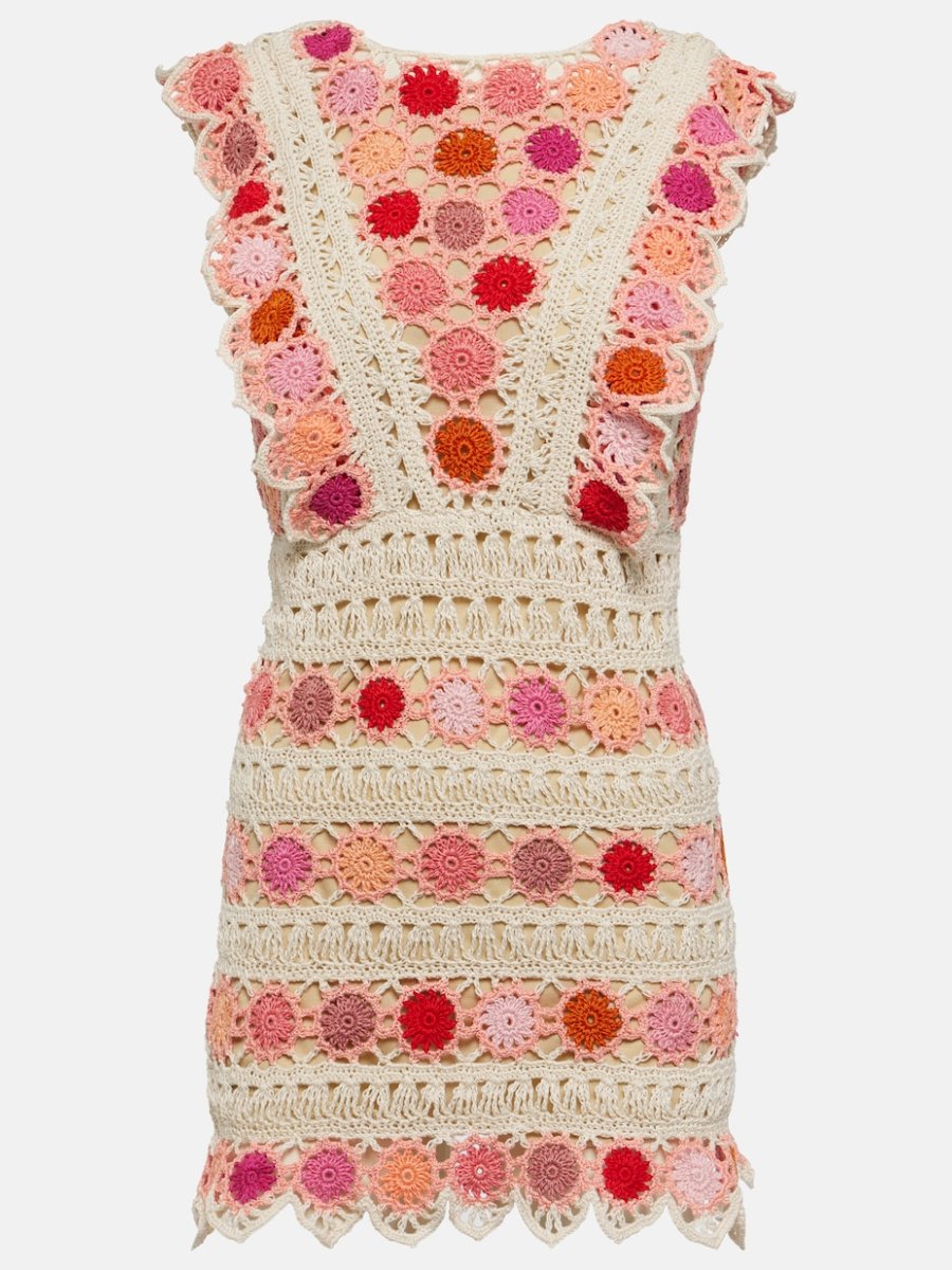 Bouquet Floral Cotton Crochet Mini Dress