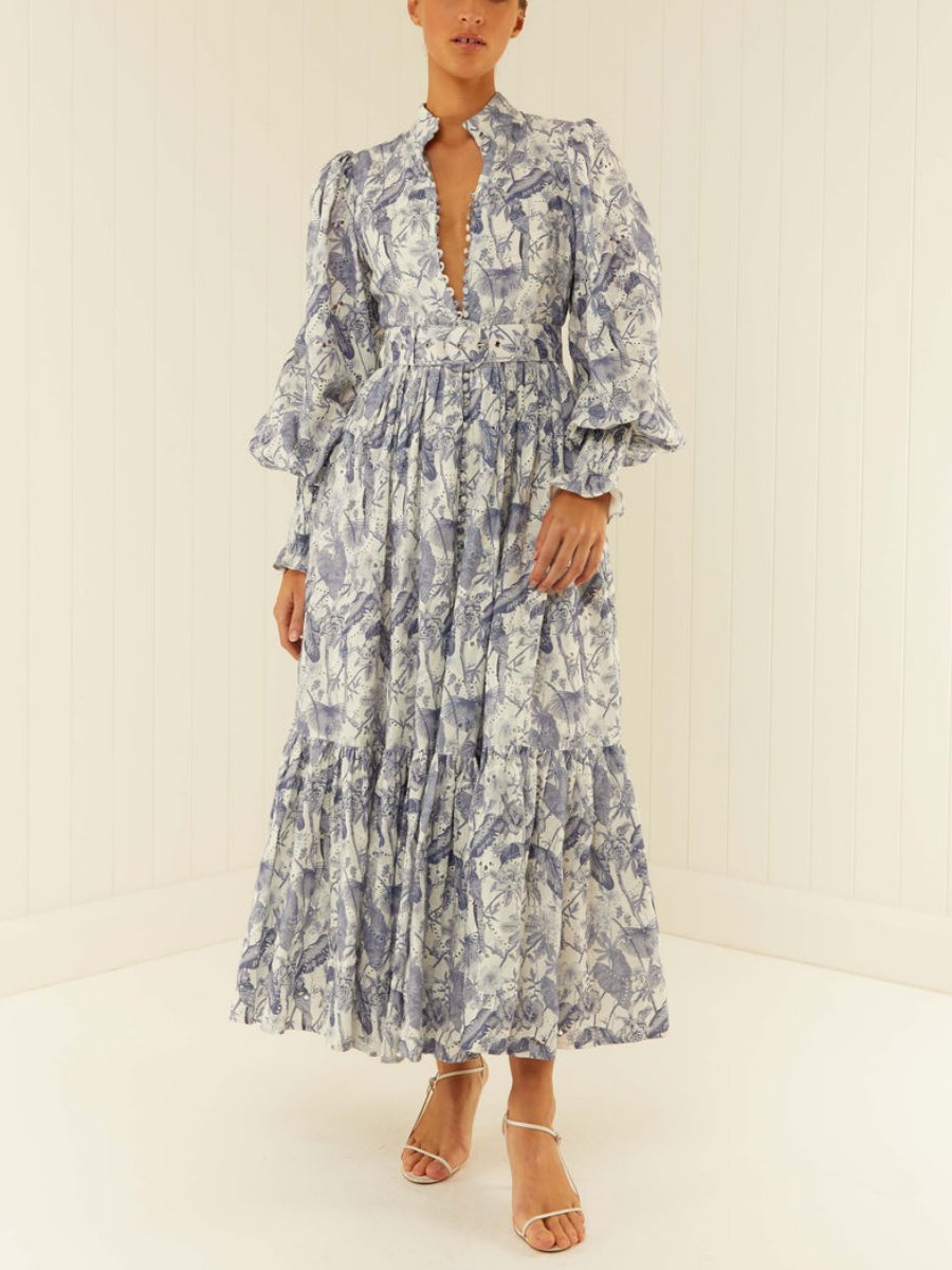 Jungle Blue Print Maxi Dress