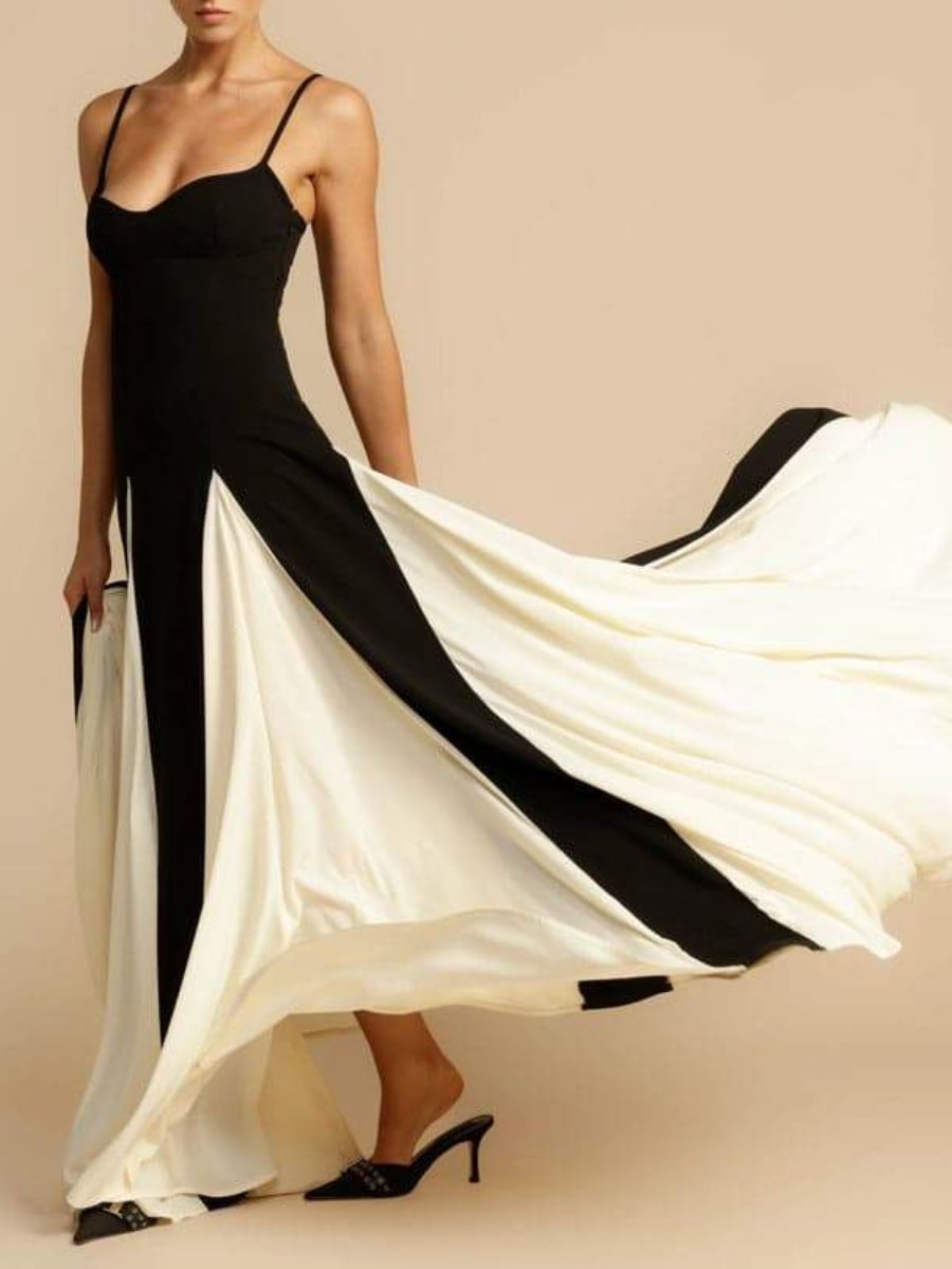 Elegance Color Block Slip Maxi Dress