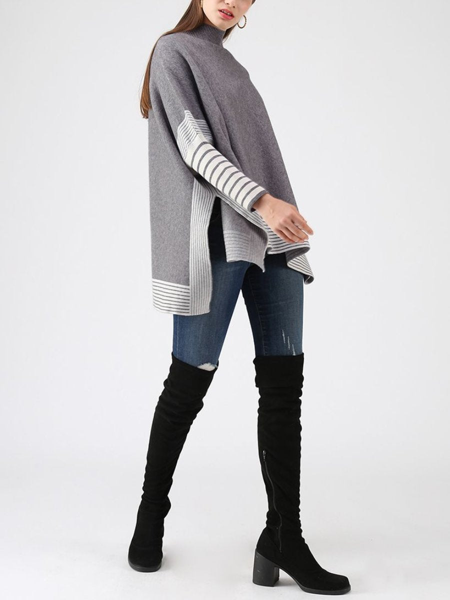 Lie In CFields Striped Oversize Knit Cape Sweater