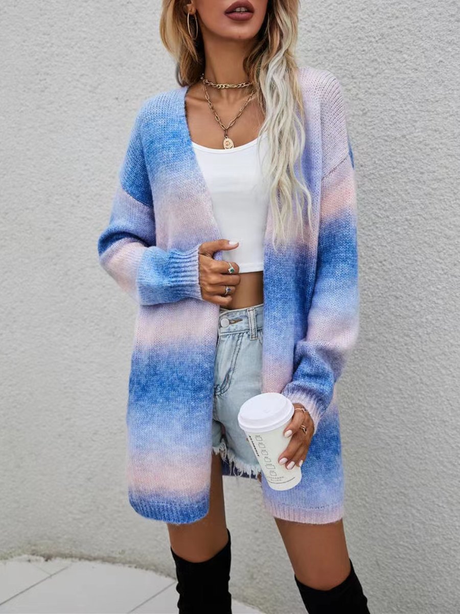 Rainbow Tie Dyeing Medium Pocket Knitted Cardigan