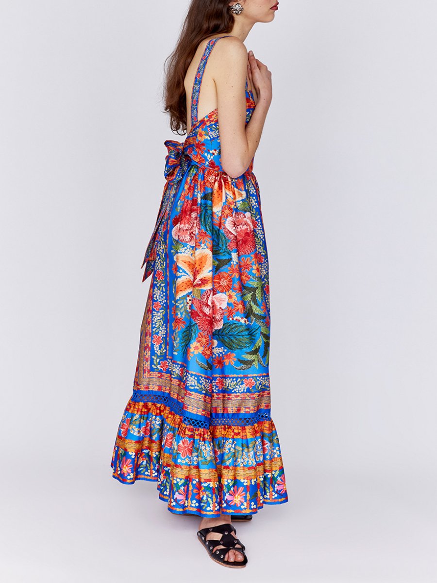 Stiched Garden Blue Maxi Dress