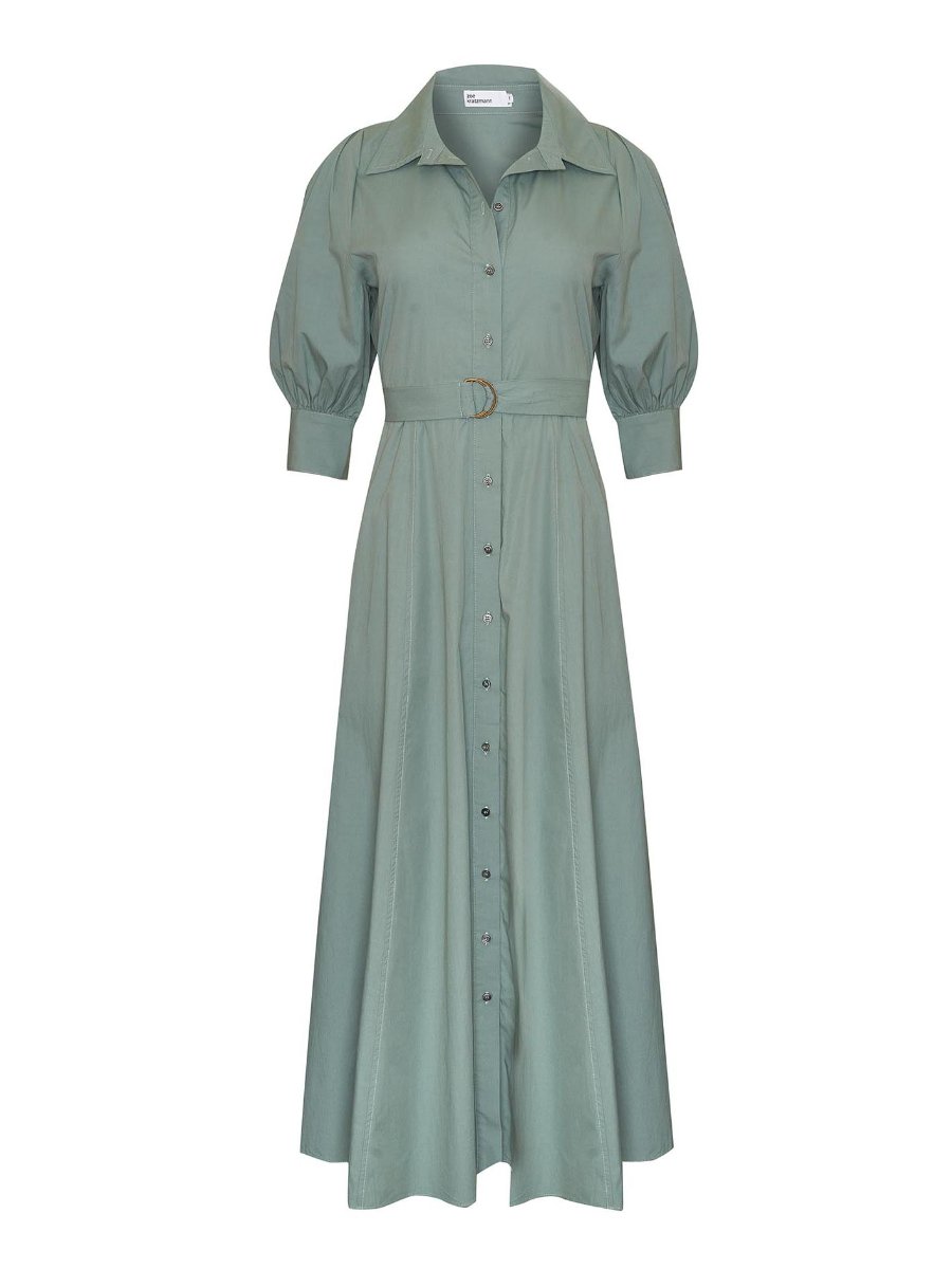 Blouson Sleeve Sage Midi Dress