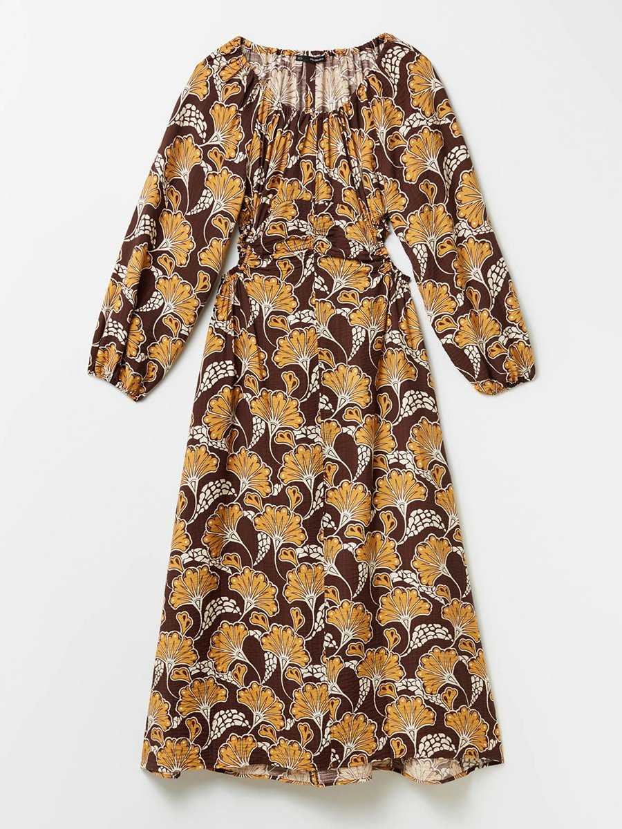 Printed Cut-Out Viscosa Maxi Dress