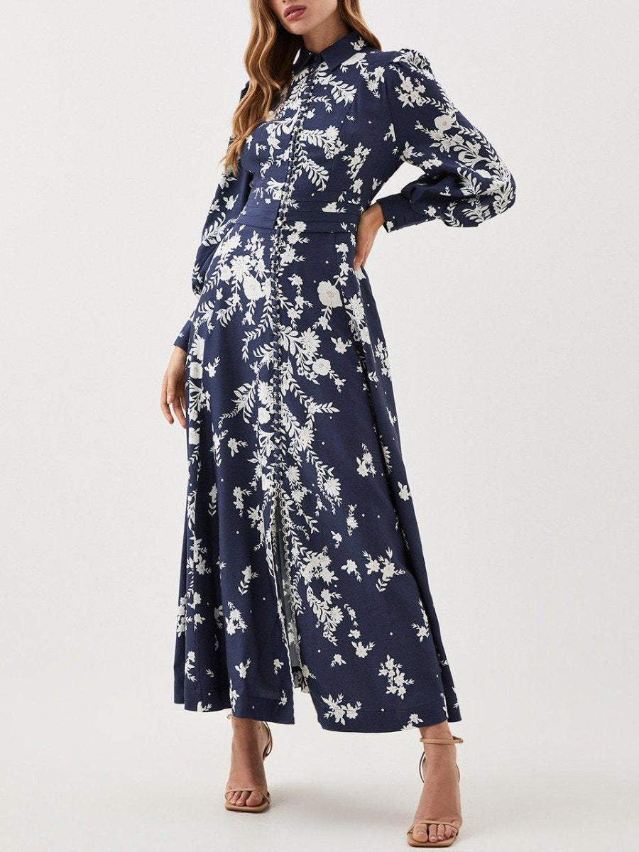 Linen Floral Embroidered Woven Maxi Dress