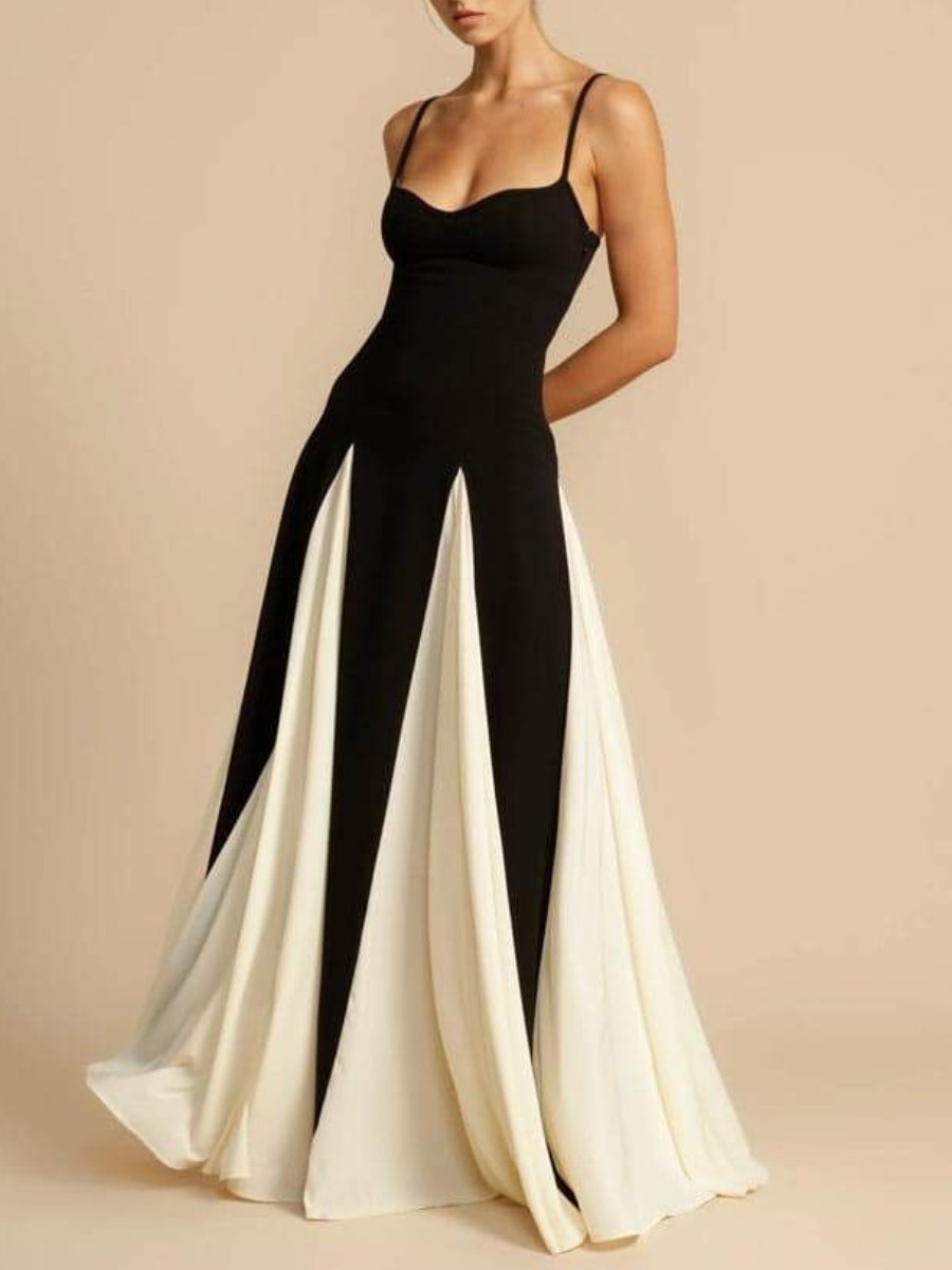 Elegance Color Block Slip Maxi Dress