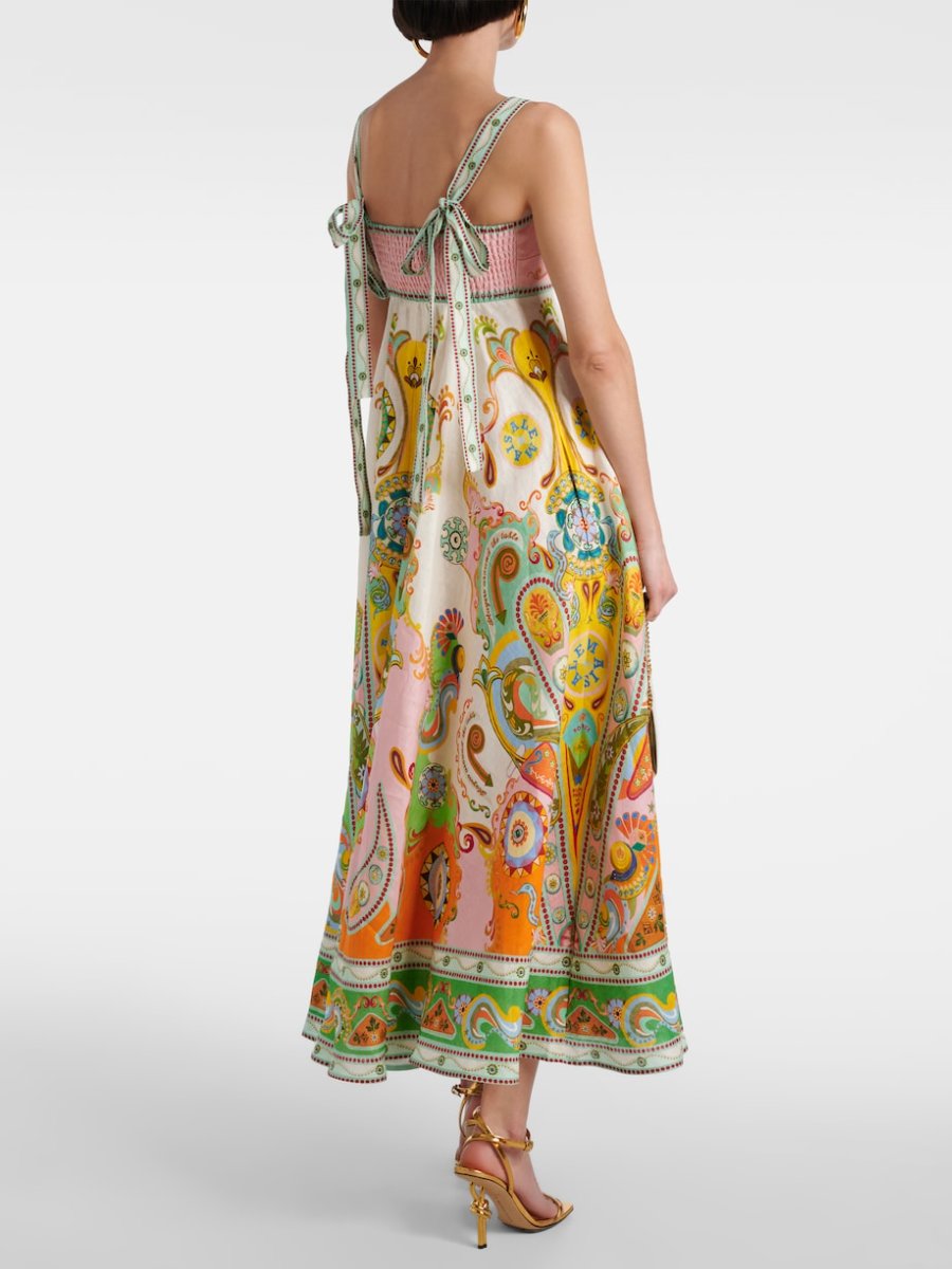 Pinball Empire Linen Waist Midi Dress