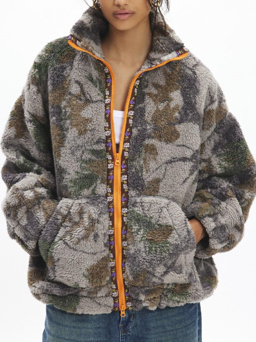 Mae Printed Piled Fleece Zip-Up Jacket