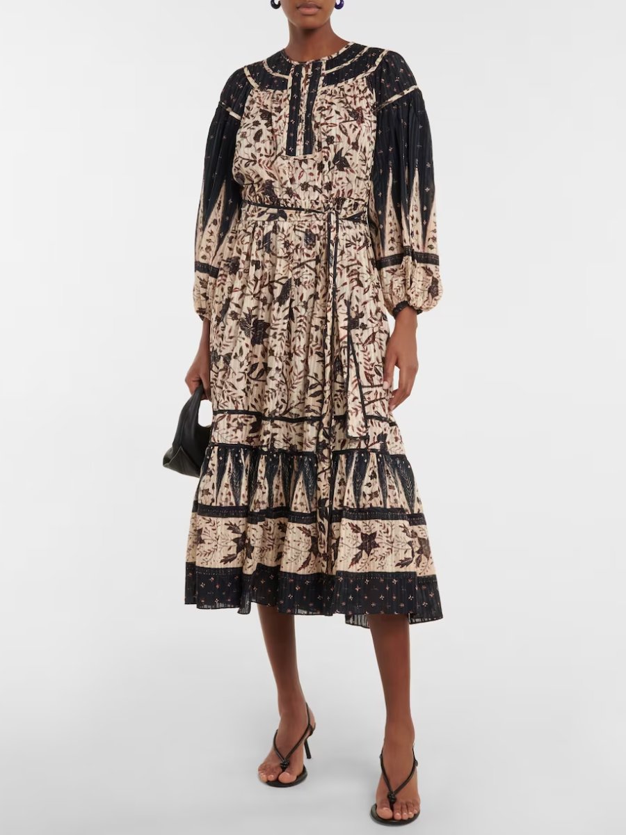 Self-Tie Printed Midi Dress