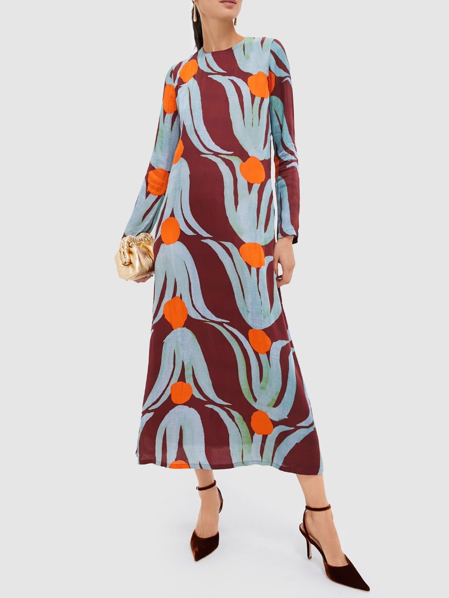 Tulip Orange Long Sleeve Shift Maxi Dress