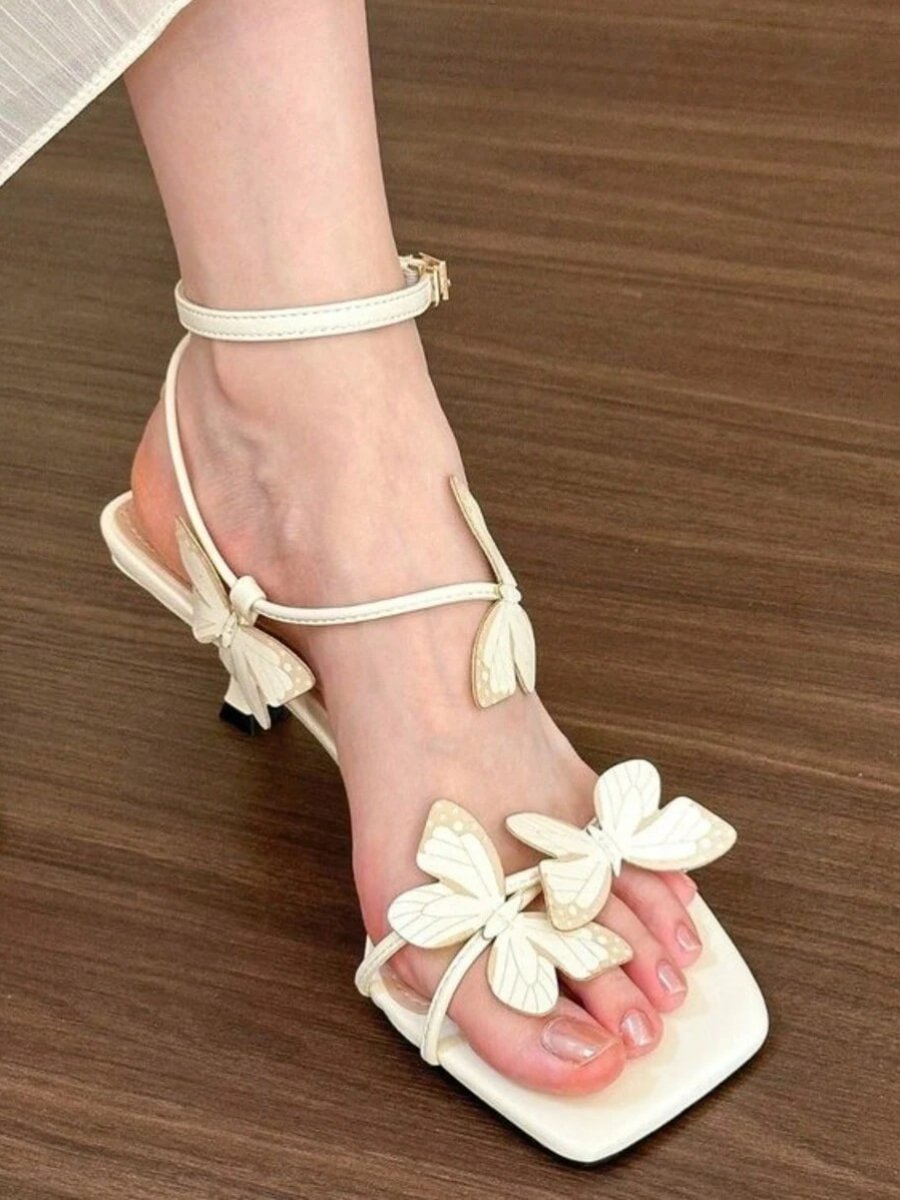 Beige Flower Decor High Heel Sandals