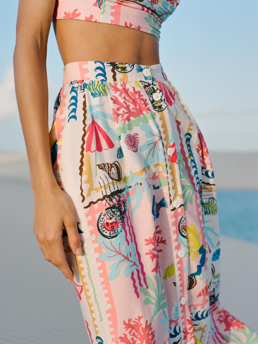 Patchwork Print Top With Skirt