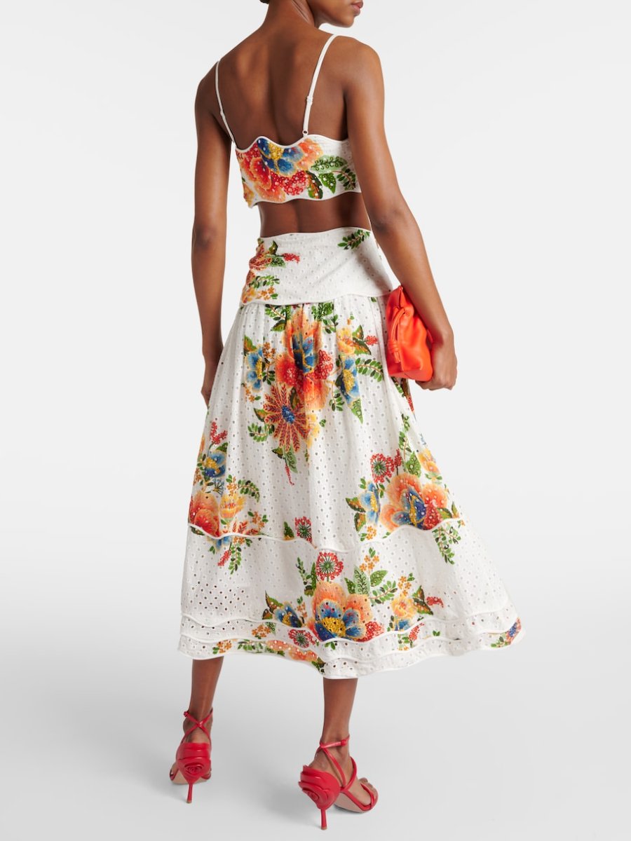 Garden Floral Top With Midi Skirt