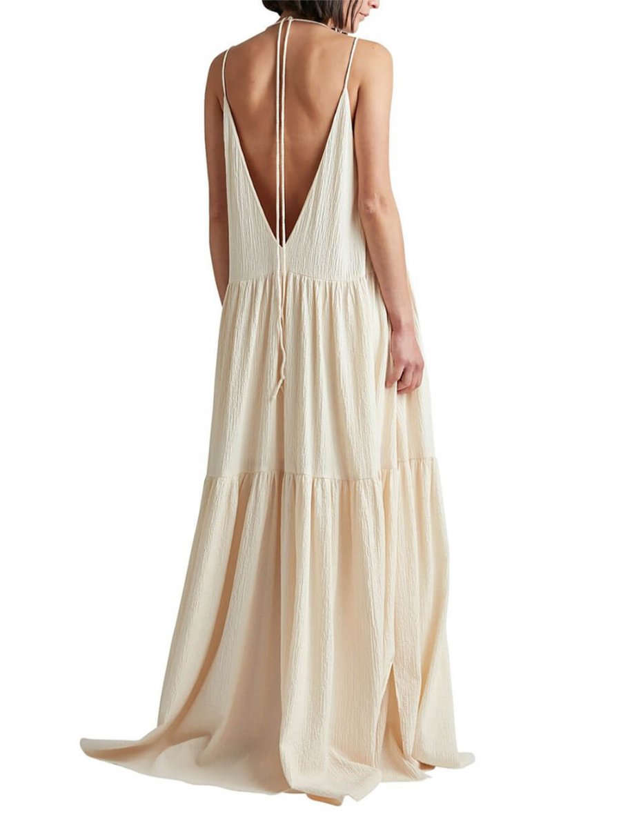 Elegant Resort Deep V-Neck Strappy Maxi Dress