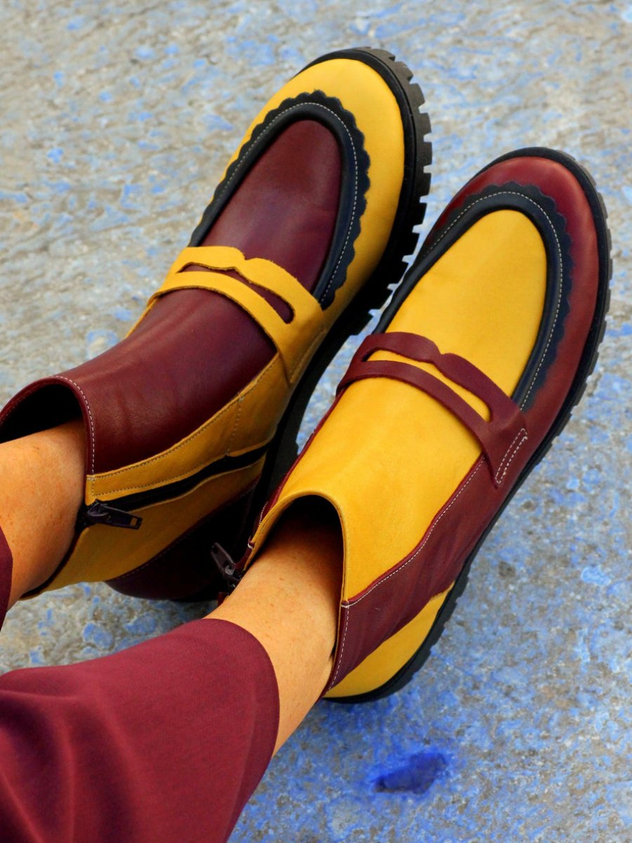 Golden With Burgundy Ankle Boots