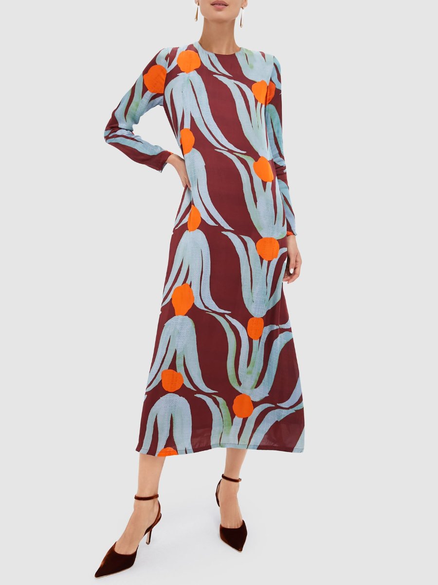 Tulip Orange Long Sleeve Shift Maxi Dress