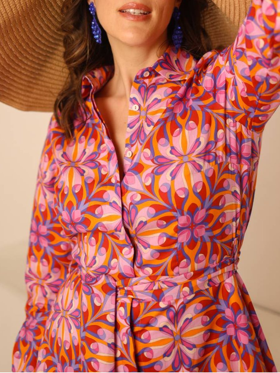 Multicolor Geometric Cotton Maxi Dress