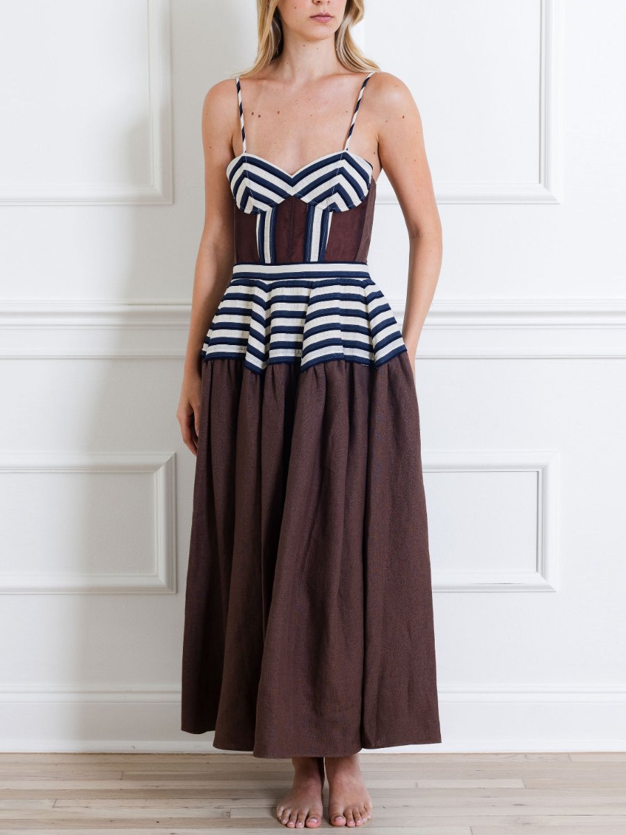 Line Patchwork Linen Cami Maxi Dress