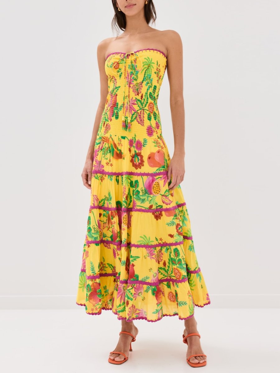 Delicate Fruit Garden Yellow Maxi Dress