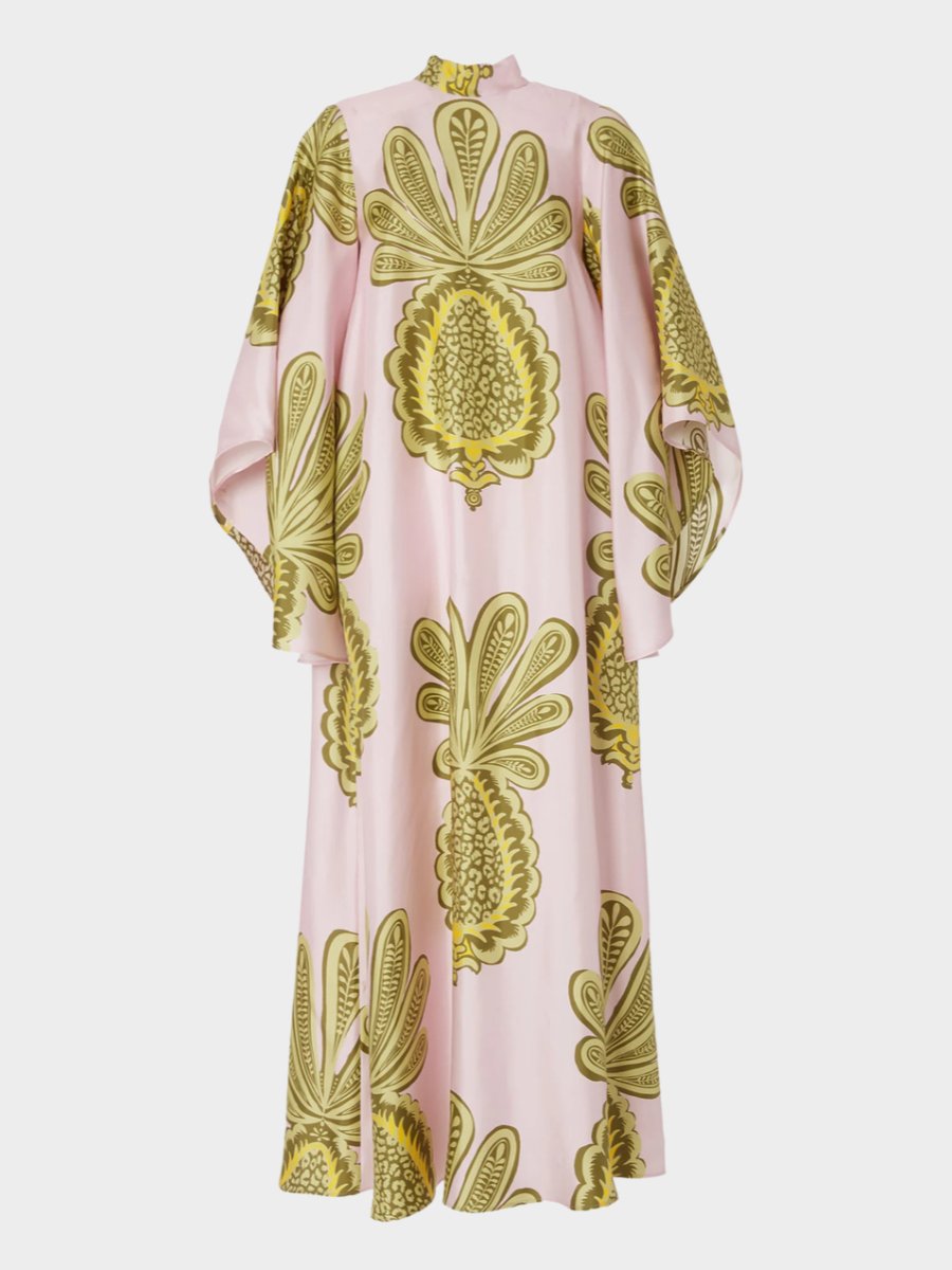 Pineapple Printed Silk Twill Maxi Dress